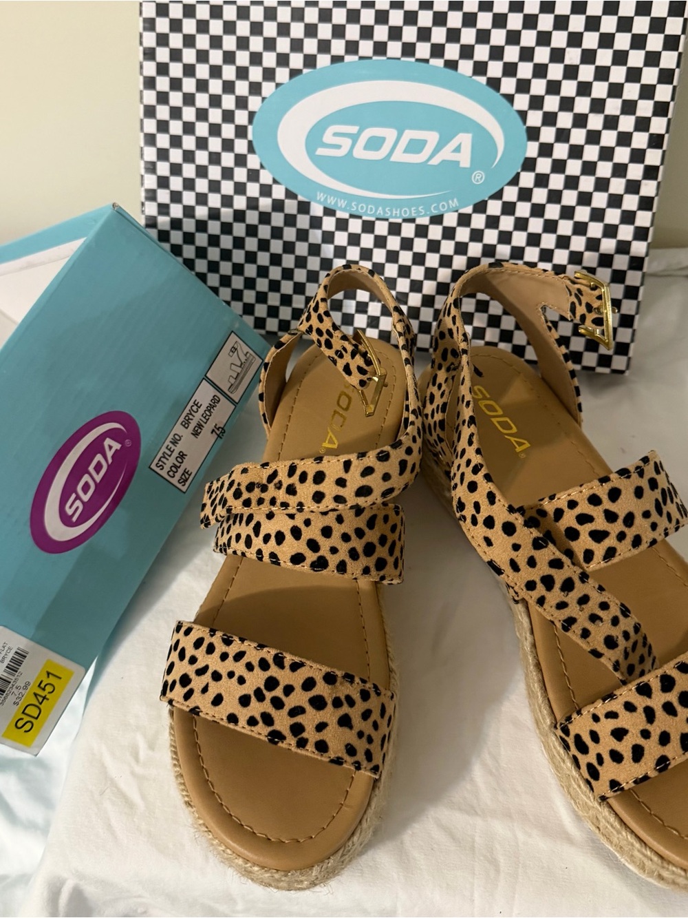 Soda Tan Leopard Print Espadrille Sandal with Ankle Strap